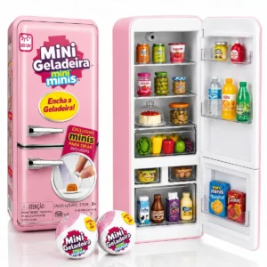 Mini Geladeira De Brinquedo EPS-3069 Com Luz Led UV + 2 Bolas Cápsulas Surpresa Cor Rosa