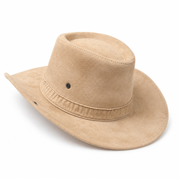 Chapéu cowboy adulto bege de camurça com aba larga