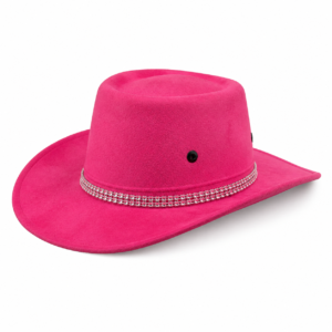 Chapéu infantil country rosa com faixa prateada de strass