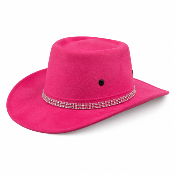Chapéu infantil country rosa com faixa prateada de strass