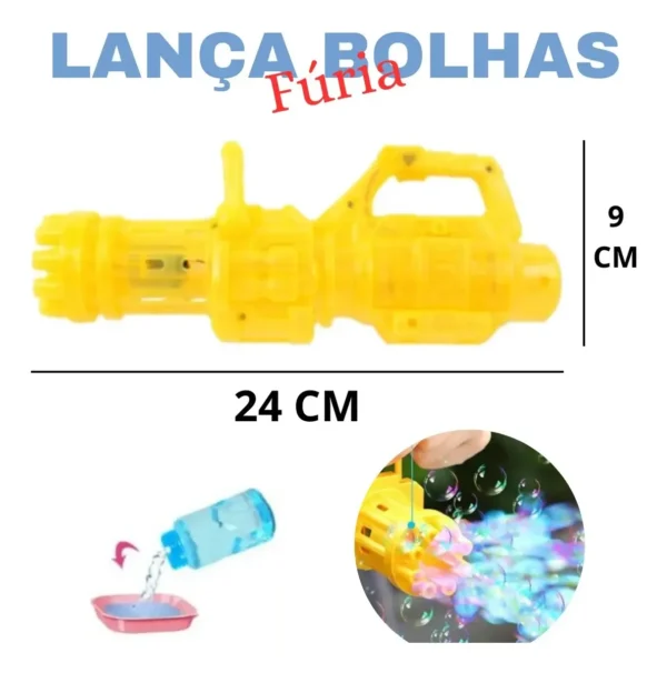 Lança Bolhas Fúria amarelo fora da caixa com medidas