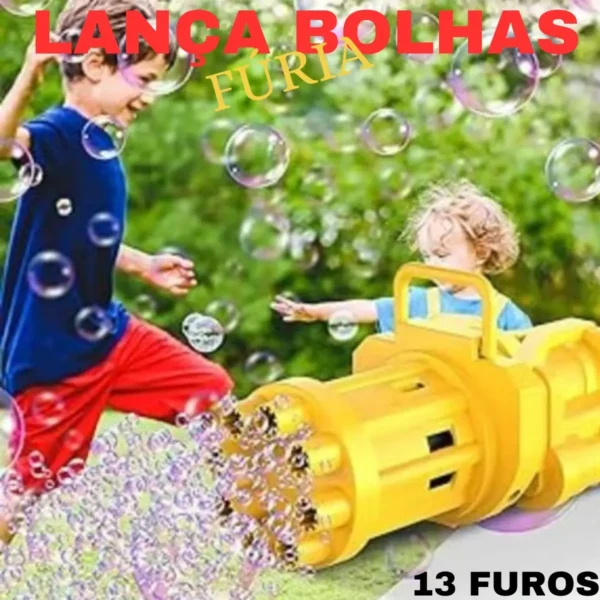 Lança Bolhas Fúria amarelo produzindo bolhas