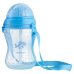 Garrafa infantil azul Pimpolho com canudo retrátil e cordinha 330 ml