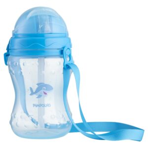 Garrafa infantil azul Pimpolho com canudo retrátil e cordinha 330 ml