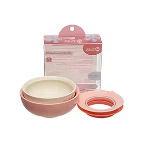 Kit Bowls com Ventosa Lilica BB Rosa com dois bowls e embalagem