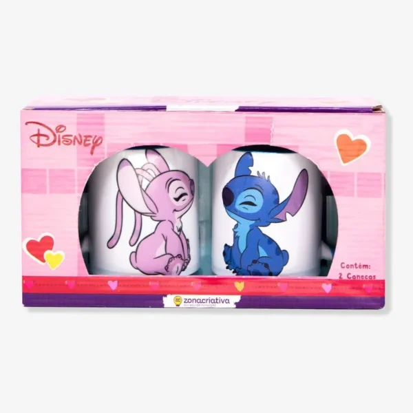 Embalagem do kit com duas canecas Stitch e Angel Minha Metade