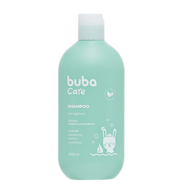 Shampoo Infantil Buba Care Sem Lágrimas 400 ml em frasco verde